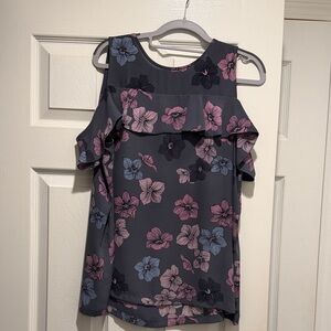 LOFT Floral Ruffle Blouse - Blue and Pink